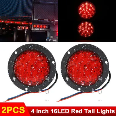 2PCS Red 4 Inch 16 LED Round Truck Trailer Tail Stop Turn Brake Light Waterproof • $8.99