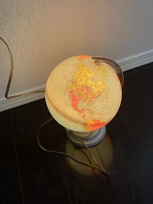 Vintage Small Light Up Desk Table Illuminated Rotating Globe Felted Metal Bottom • $49.99