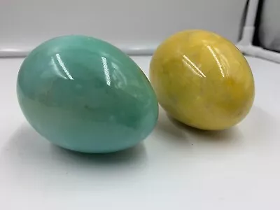 2 Vintage Polished Agate/Alabaster/Marble Eggs Exquisite Vibrant Colors • $18.50