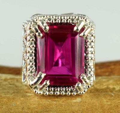 Ceylon Padparadscha Pink Sapphire Emerald Cut 32.87 Ct/16 Mm Gemstone Ring • $91.38