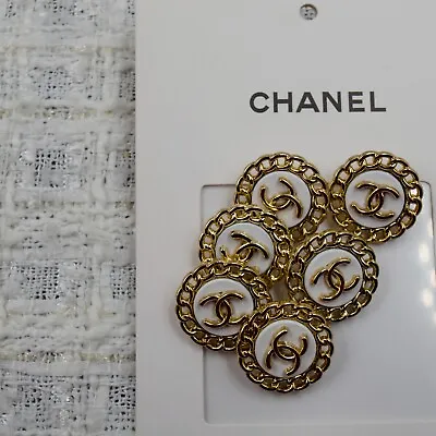 Set Of 6 Of Vintage Chanel Buttons. White With Gold Logo 0.8 In/ 20 Mm • £80.65