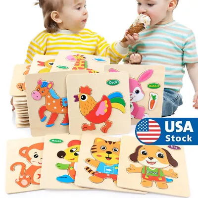 Wooden Jigsaw Puzzle Learning For Toddlers Kids Montessori Early Educational Toy • $9.56