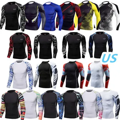 US Mens Quick Dry Rashguard Swim Shirt Long Sleeve Compression Tops Sweatshirt  • $15.29