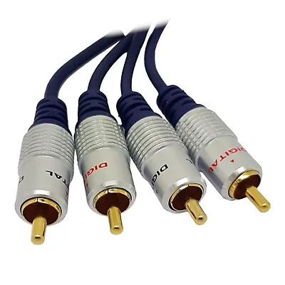 £12.99 • Buy Twin Phono Cable Pure OFC Lead Stereo Audio 2 X RCA To 2 X RCA Male 24K GOLD