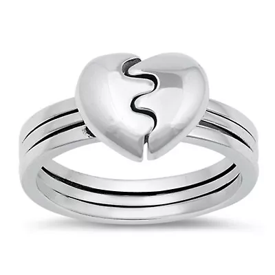 Heart Puzzle Ring 925 Sterling Silver 10mm Casual Band Size 5-10 • $24.99