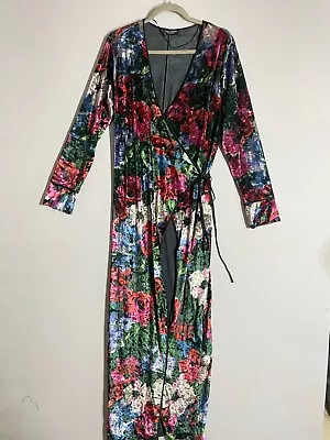 Zara Kimono Women L  Maxi Floral Velvet Topper Duster Boho Indie Femme Wrap • $49.99