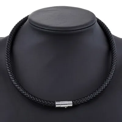 8mm Mens Black Braided Cord Rope Man-made Leather Choker Necklace Magnetic Clasp • $8.99