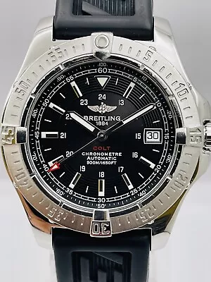 BREITLING Men's Colt Automatic II SS Rubber Black Dial 41MM Watch A17380 • $2000