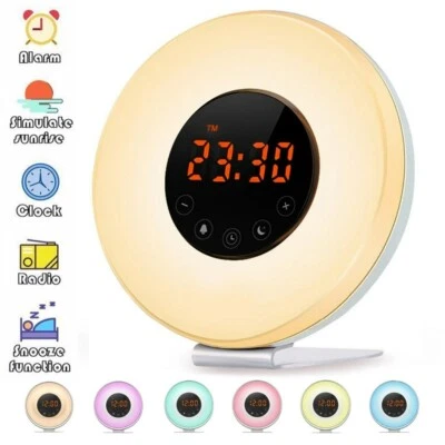 $61.89 • Buy LED Sunrise Alarm Clock Wake Up Light FM Radio Snooze Touch Bedside Night Lamp