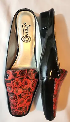ICON Patent Leather Mules Slides SHOES Size 8.5 M Red Roses Worn Once • $19
