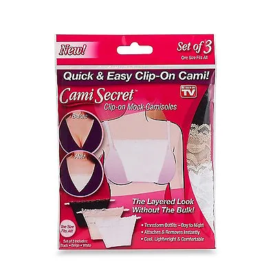 3 Pack Cami Secret Clip On Mock Camisole Modesty Parody Panel White Black Beige  • £3.99