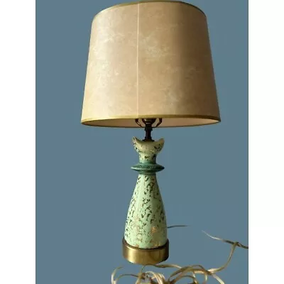 Vintage Mid-century Table Lamp Ceramic Green Gold Original Shade • $249.99