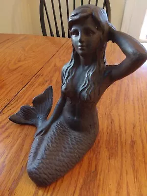 Cast Iron Metal Mermaid Sitting Figurine Statue 7  TALL.VERY HEAVY • $20