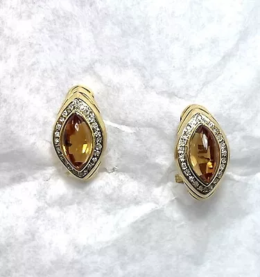 14kt Yellow Gold Marquise Cabochon Citrine And Diamond Earrings • $639.95