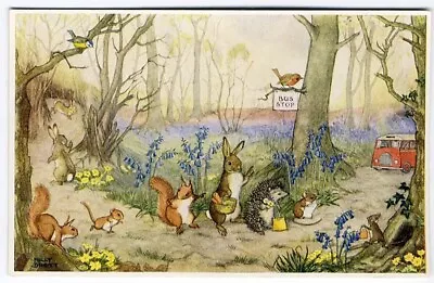 Baby Bunny MOLLY BRETT Rabbits Teaching Child To Walk SQUIRREL Hedgehog Postcard • $3.95
