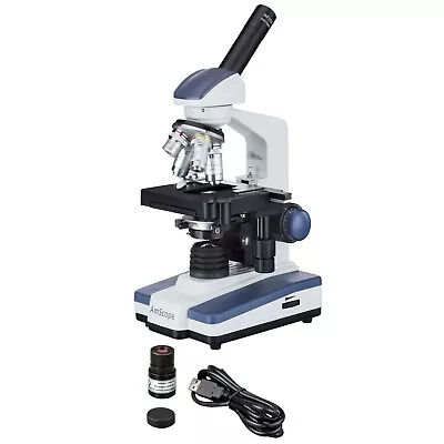 AmScope 40-2500X LED Digital Monocular Compound Microscope 3D Stage 3MP Camera • £224.16