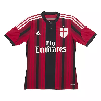 ADIDAS 2014-15 AC Milan Home Kit Mens Football Shirt Jersey Red Button Neck S • £14.99