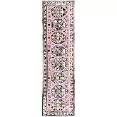 2'7 X9'7  Pink Kazak Geometric Medallions Hand Knotted Runner Wool Rug G86287 • $330.48