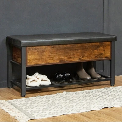 $152.95 • Buy Shoe Bench Shoe Rack Shelf Storage Box Organizer PU Leather Seat Industrial