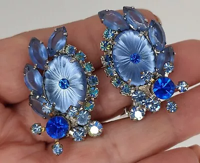 JULIANA D & E Blue Rhinestone Clip On Vintage Earrings 1.5  • $179