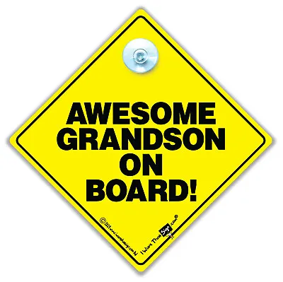 £4.49 • Buy AWESOME Grandson On Board Sign, Suction Cup Baby On Board Sign For Grandchild