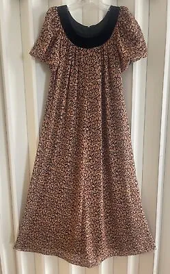 VTG Naturally Petite LIBERTY HOUSE Brown Leaf Print Aline Maxi Shift Dress~8P • £38.58