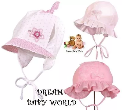 RICH Cotton Girls Sun Hat Bonnet Spring Summer TIE UP Baby CAP 0 - 24 Months • £4.50