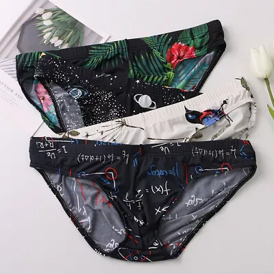 Mens Ice Silk Underwear Mesh Briefs Floral Printed U Pouch Low Waist Panties‹ • $4.28