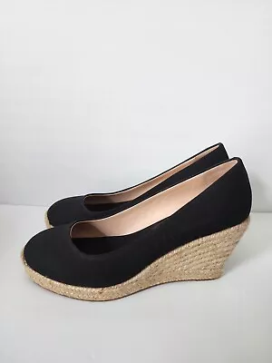 J. Crew Seville Espadrille Wedges In Canvas 64498 Black Women's Sz 10 • $29.99