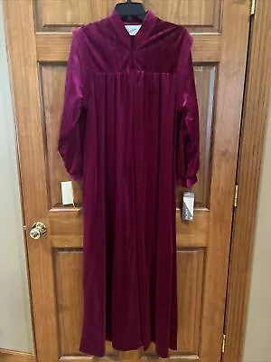 Vintage ROBE House Coat Zip Velvet Velour Pleated Warm Wine Dressing Gown S NWT • $40