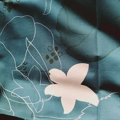 Teal W/ White Flowers Silver Accents Cotton-Linen Japanese Shirting Nani-Iro • £19