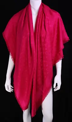 LOUIS VUITTON Deep Pink Monogram Silk Woven Fringed Square Shawl Scarf • $248