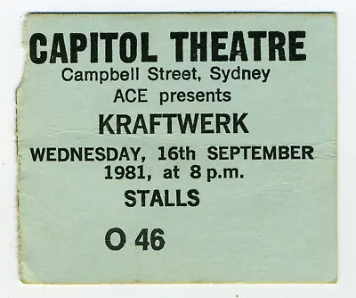 Kraftwerk Capitol Theatre Sydney Australia 1981 Concert Ticket Stub • $160