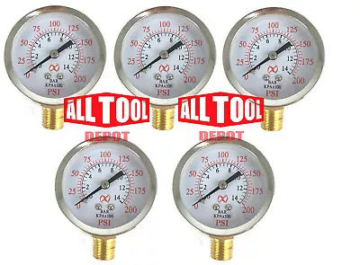 Qty 5 Air Pressure Gauge 2  Side Mount 1/4  NPT 2  Dial - 0 To 200 PSI • $23.99