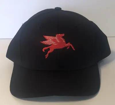 New Mobil Pegasus Cap Hat Flying Red Horse Black Embroidered NOS Vtg Snapback • $19.99
