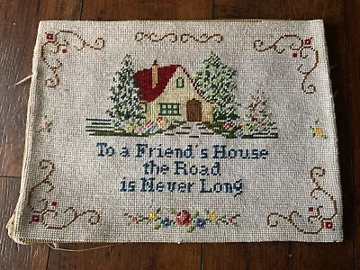 Vintage Needlepoint “To A Friend’s House..” Cottage Boho Unframed 12x16” • $19.95