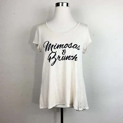 Women Mimosas & Brunch T-Shirt Beige Size Medium M Funny Miami Short Sleeve Spli • $13.99