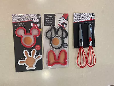 Mickey & Minnie Mouse Silicone Egg & Pancake Breakfast Molds + Silicone Whisks • $16.99