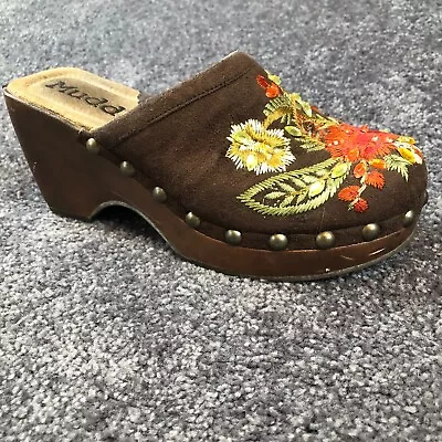 Vintage 90s Y2K Mudd Wooden Clogs Size 6 Retro Embroidered Chunky Beaded Shoes • $34.25