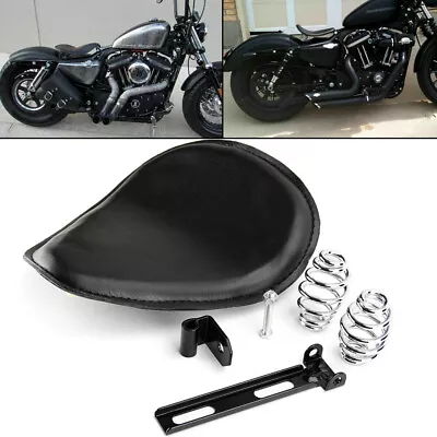 Black Smooth Motorcycle Leather Solo Driver Seat For Harley Chopper Bobber 48 72 • $32.85