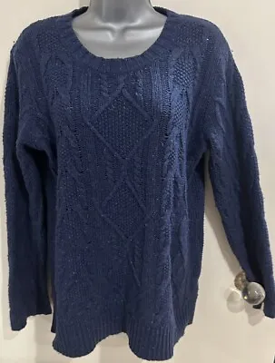 Seasalt Kynance Cove Navy Blue Cable Knit Jumper Size 10 • £19.90