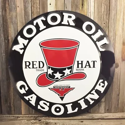 Red Hat Gas Motor Oil Large 24  Round Metal Tin Sign Mechanic Vintage Garage New • $33.95