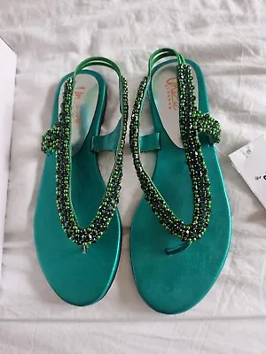 RRP £34.99 Unze London Womens Flat Green Party Embellished Sandals Size 5 Eu 38  • £14.99