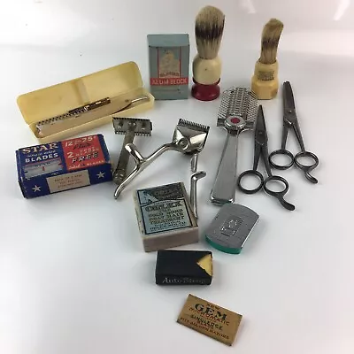 Vintage Barber Shop Shaving Accessories Lot Razors Blades Brushes Amco Durham Et • $49.95