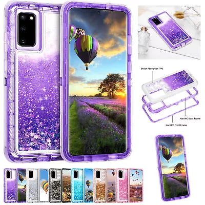 $16.98 • Buy For Samsung S23 Ultra S22+ S21 S9 S8 S10 Note 10/20 Liquid Glitter Defender Case