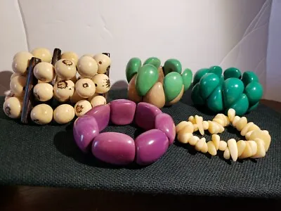 Tagua Stretch Bracelets Set Of 5 Unique Chunky Handcrafted From Sustainabile Nut • $19.99