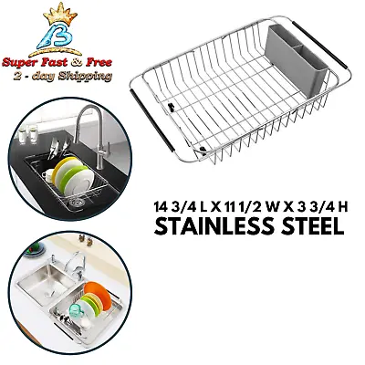 Expandable Dish Drying Rack Over The Sink Drainer Rack Sink Stainless Steel Gray • $43.92