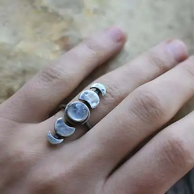 Moon Moonstone Ring Handcrafted Jewelry Moonstone Charm Steel Ring Gift • $14.90