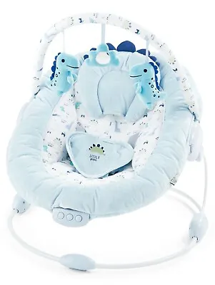 LADIDA Blue Baby Bouncer Recliner Padded Seat Music & Vibration Dino Design 696 • £54.99