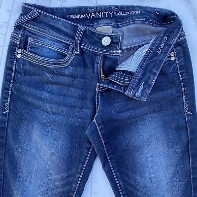 Vanity Jeans Low Rise Blue Jeans Size 25 (26x30) Curvy Skinny Leg Med Wash Denim • $19.53